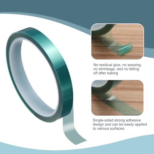 Image of HARFINGTON 3 Rolls High Temperature Masking Tape 15 /32 inch x108ft(12mmx33m) 0.05mm Thick PET Film Silicone Adhesive Heat Resistant Tapes for Heat Press Anodizing Circuit Board, Dark Green