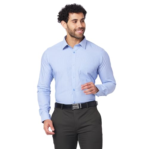 Image of Raymond Men's Slim Fit Pure Cotton Structure Pattern Semi Cutaway Collar Full Sleeve Formal Shirt