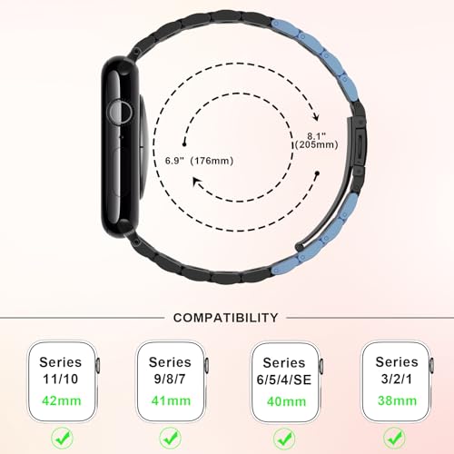 Image of Anlinser Bands Compatible with Apple Watch Band 42mm 41mm 40mm 38mm, Women Slim Stainless Steel Metal Strap for iWatch Series 10 9 8 7 6 5 4 3 2 1 SE (Black)