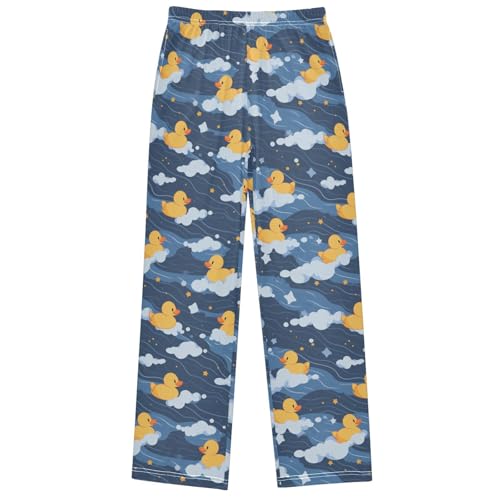 Boy's Pants Yellow Rubber Duck Wave Jogger Pants Elastic Waist Long Bottoms Trousers with Pockets 6-14 Years