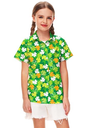 Image of Remimi Unisex Kids Hawaiian Button Up Shirt Boys Funny Print Aloha Beach Short Sleeve Tops 5-14 Years