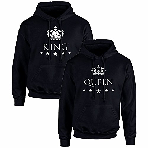 Sudaderas para Parejas King y Queen (Mujer Tamaño S + Hombre Tamaño...
