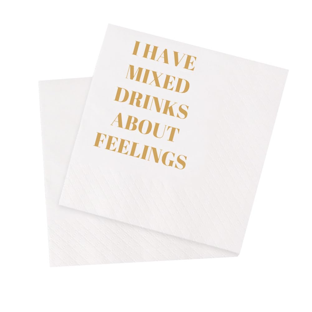 VOWFOO Funny Cocktail Napkins 100Pcs Funny Quotes Saying Disposable Paper Party Napkins 4.5 x 4.5 Two-ply (I Have Mixed Drinks About Feelings Napkins)