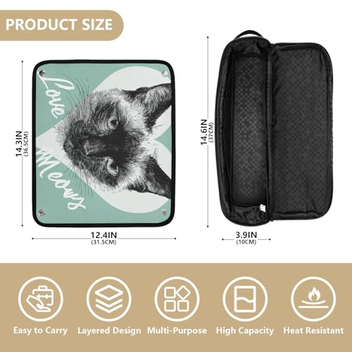 Bolsa de Viaje para Herramientas de Cabello con Tapete Resistente al Calor Impermeable y Organizador para Plancha, Rizador y Accesorios de Cuidado Capilar, Diseño Gato Siamés para Mujeres miniatura 4