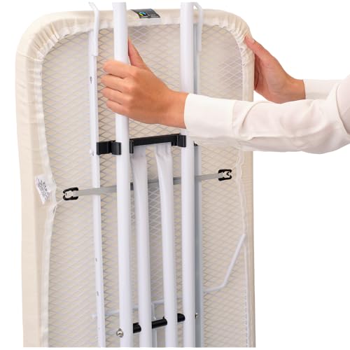 Image of Brabantia XL Comfort Ironing Board with Solid Steam Generator Rest | Large (Size C) | Fairtrade Soothing Sea Cover | Adjustable Height (27-38 inch), XL Rest, Easy Fold, Anti-Collapse Lock, Non-Slip Feet