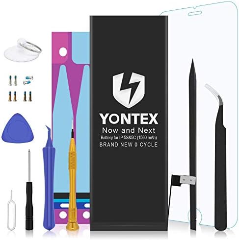 YONTEX Replacement Battery Compatible with iPhone 5S & 5C, BrandNew 0 Cycle Battery with Repair Tools Kit, Adhesive Strips and 1 Screen Protector [ 2-Year Warranty ]