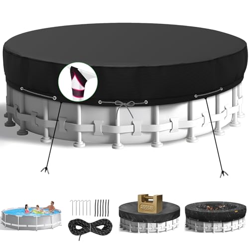 18Ft Round Pool Cover Heavy Duty Waterproof Round Pool Covers for Above Ground Pools with Ground Nails and Windproof Ropes Increase Stability&Tear-Resistant Waterproof and Dustproof Black