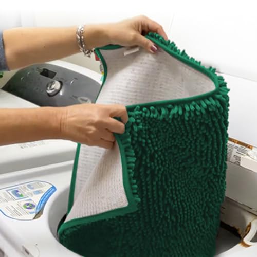 Muddy Mat® AS-SEEN-ON-TV Highly Absorbent Microfiber Dog Door Mat and Pet Rug, Non Slip Thick Washable Area and Bath Mat Soft Chenille for Kitchen Bathroom Bedroom and Indoor-Dark Green Runner 24"X60"