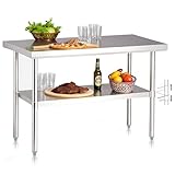 NUUK Stainless Steel Work Table 24' x 48', Commercial Kitchen Food Prep Table with Adjustable Height, Utility Worktable Metal Countertop Work Station for Restaurant, Home and Hotel