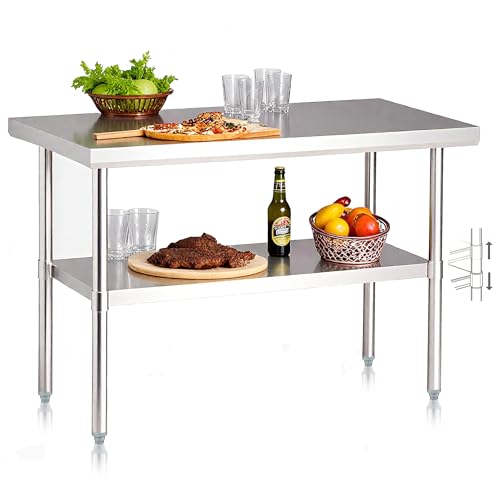 NUUK Stainless Steel Work Table 24 x 48, Commercial Kitchen Food Prep Table with Adjustable Height, Utility Worktable Metal Countertop Work Station for Restaurant, Home and Hotel