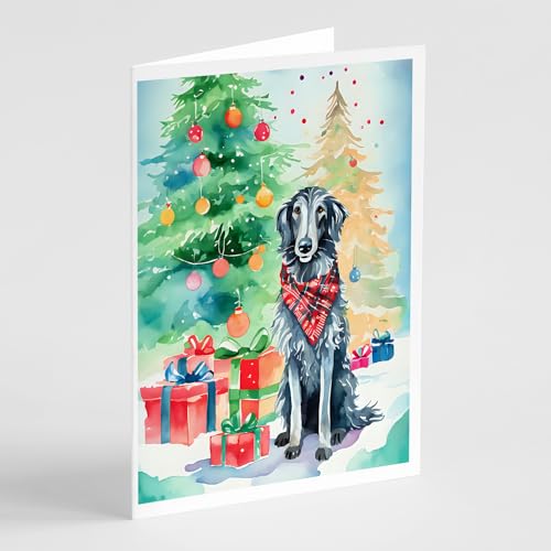 Caroline's Treasures DAC3641GCA7P Scottish Deerhound Christmas Greeting Cards Pack of 8 Blank Cards with Envelopes Whimsical A7 Size 5x7 Blank Note Cards