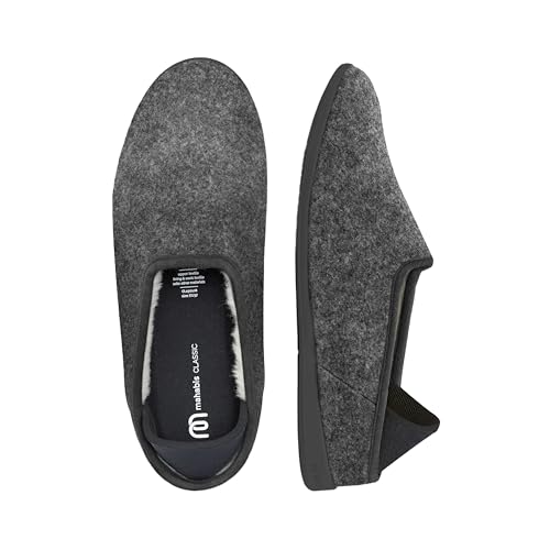 mahabis Pantuflas unisex | Colección Classic | Comodidad premium con diseño y apoyo refinados | Suprema facilidad de uso y control de calor | Forro 100% lana, Gris oscuro y negro, 39.5/40 EU