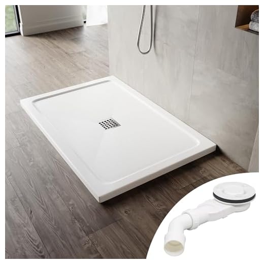 SONNI 120x80x4 cm Quadratische Form Duschtasse - mit flachem Design, Rutschfeste Duschwanne aus, Material SMC, Mittige Entwässerung, inklusive Ablaufgarnitur