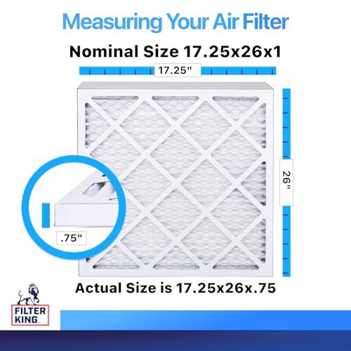 Image of Filter King 17.25x26x1 Air Filter MERV 8, AC Furnace Filters (6-Pack) | Dust & Allergy Control (Actual Size: 17.25 x 26 x .75)