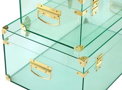 Vixdonos Acrylic Storage Chest Decorative Trunk Set of 2 Large Box College Dorm Organizer with Hardware Hasps and Handle for Home Deocr,23.7X14.2X9.5 Inches,Green by Vixdonos - Image 3
