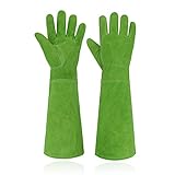 HANDLANDY Ladies Leather Gardening Gloves, Thorn Proof Long Gauntlet Heavy Duty Garden Gloves, Elbow