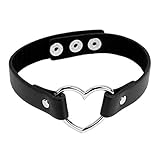 Girls Love Heart Choker PU Leather Collar Punk Heart Goth Fans Chain Necklace (Black)