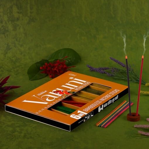 Box Pack of 1 (120 Sticks Per Box) Parnami Varuni 6 in 1 Bambooless Incense Sticks for Aroma & Smoke, Extra Freshness, Home Temple Worship, Peace, Purification, Atmosphere Positive Energy-image-48