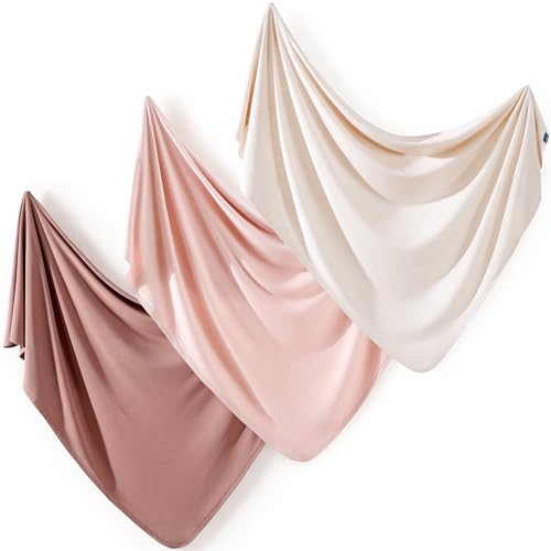 GRSSDER 3 Pack Newborn Swaddle Blankets for Girls Ultra Soft Stretchy Jersey Knit Extra Large Size 33 x 44 Receiving Blankets for Easy Swaddling Baby Snug and Cozy
