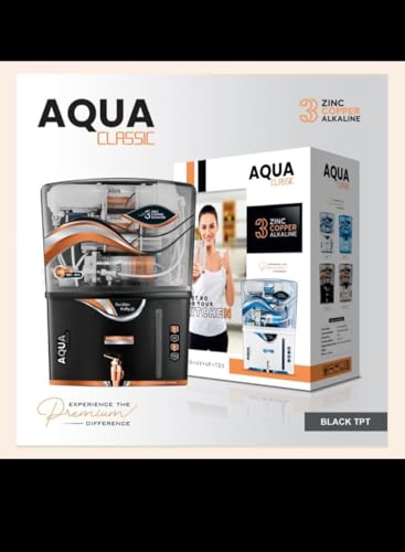 Image of AQUA Classic RO Water Purifier, 10L Storage, Zinc Copper Alkaline Filter, RO+UV+TDS Controller, Wall-Mount, Black /White TPT Body