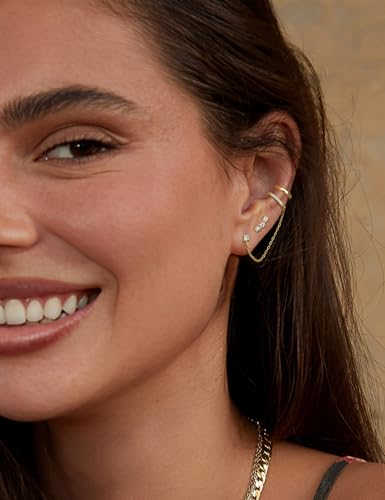 FIBO STEEL 14K Gold Plated Earrings for Women - Hypoallergenic Earrings Set for Multiple Piercing - Cartilage Dainty Small Huggie Hoop Stud Earring Stacks for Sensitive Ears3
