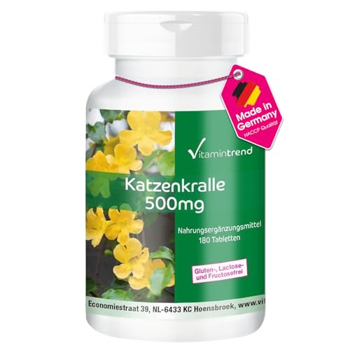 Vitamintrend Katzenkralle 500mg 180 Tabletten Cats Claw Una De Gato Nahrungsergänzungsmittel vegan ohne Magnesiumstearat in Deutschland hergestellt