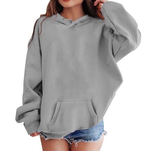 SoLu DAY8 Hoodies Kids Girls Age 4-16 Years Fashion Graphic Winter Long Sleeve Pullover Hoodie Teenage Girls Baggy School Comfort Cute Cartoon Casual Sports Tops Blouse (Grey, 14-16 Years)