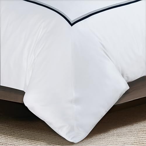 Majestic Giftware Madison Linen 6 Pcs King Size Bedding Set (BL57-K) | Lyon - Navy/Gray 400 TC Cotton Sateen Durable & Washable | 1 Fitted Sheet, 1 Duvet, 4 Pillowcases - Noble Collection