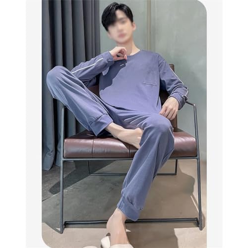 Men's Navy Blues Pajamas Set L-4XL Fall/Winter Soft Cotton Casual Home Suit2