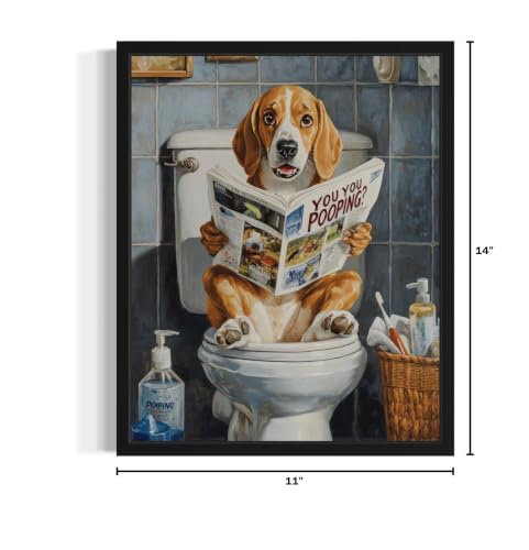 Image of Beagle on Toilet Unframed Wall Art Print Poster, Dog Bathroom Humor Decor Posters Prints for Restroom Home Picture Painting Artwork Gallery 7 (Beagle, 14 inchL x 11 inchW, Unframed)