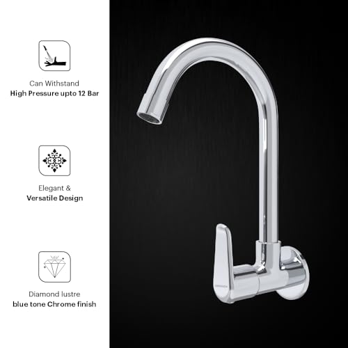 Image of Johnson Sega Brass Wall Mounted Sink Cock for Kitchen | Chrome Finish Kitchen Faucet with Wall Flange | Corrosion Resistant Brass Kitchen Tap | Cold Water Sink Faucet | 10-Year Warranty