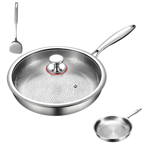 Sartén de titanio martillado Pro con tapa, nueva actualización: la sartén de titanio Always Pro, multifuncional, ultraduradera, antiadherente y resistente a rayones.(30CM)