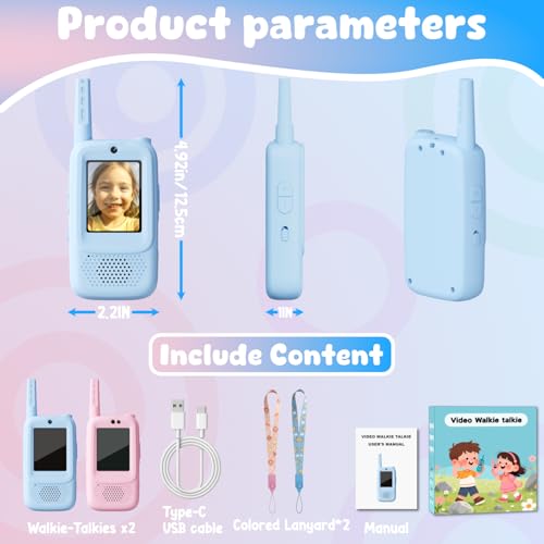 Image of Video Walkie Talkies for Kids, Handheld 2 Pack Rechargeable Video Walkies Talkies, Indoor Outdoor Toys Christmas Birthday Gifts for Age 3-12 Year Old Girls Boys (Blue & Pink)