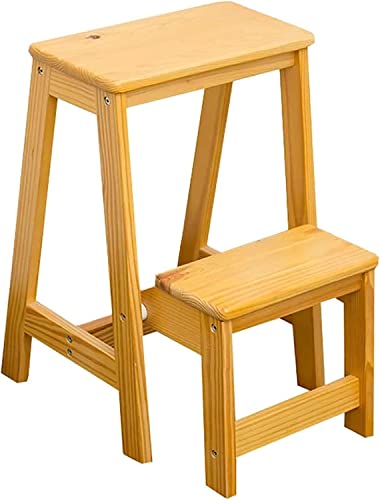 LWJSOCP Articoli per la casa Scala Pieghevole a 2 gradini in Legno, Sgabello per Scale Interne, Gradino da Cucina in Legno (Naturale)