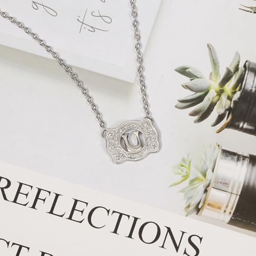 Belt Buckle Necklace Western Style Initial Letter Pendant Necklace, Decorative Belt Buckle Frame Design