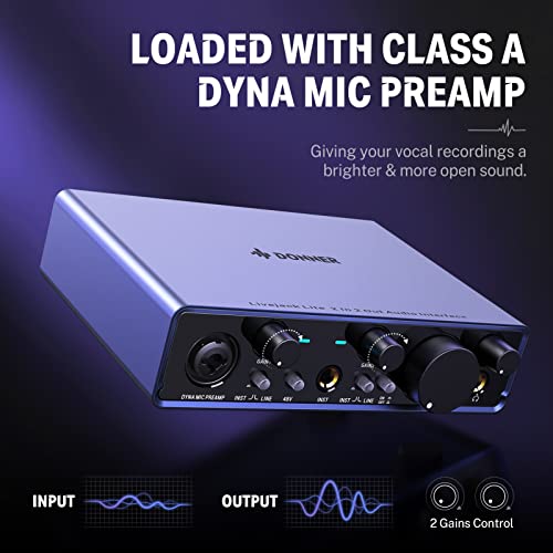 Image of Donner Audio Interface Livejack Lite 2 In 2 Out, USB Audio Interfaces, 24-bit /192 kHz,TRS balanced,with Headphone Amplifier, Audio Interface for PC /Win /Mac