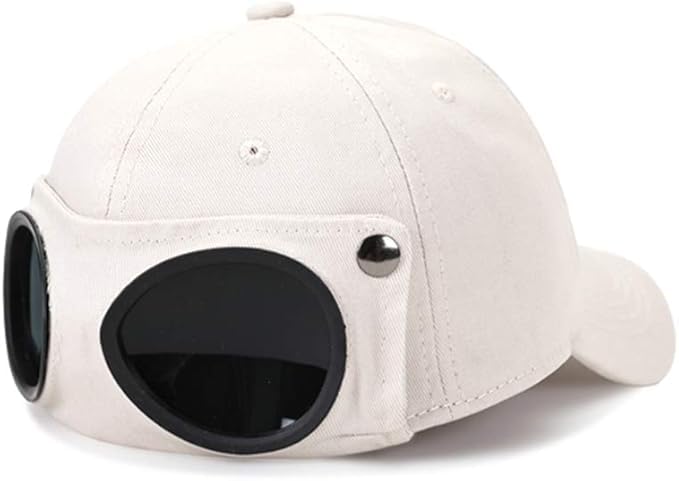 Retro Aviator hat Glasses Peaked Cap Sunglasses Baseball Cap Hip hop mask (Beige - One Size)-picture-13