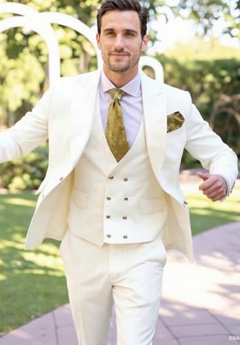 Men's 3 Piece Suit for Men Casual Double Breasted Blazer Jacket Vest Pants Formal Business Wedding Tuxedo3