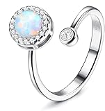 MILACOLATO 925 Sterling Silver Fidget Rings For Women Girl Open Adjustable Anxiety Rings Spinner Ring Moonstone Opal Rings Stackable Knuckle Promise Wedding Engagement Rings with Gift Boxed WhiteOpal