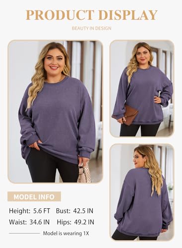 Image of Eytino Women Plus Size Sweatshirt Oversized Crew Neck Long Sleeve Tops | Fall Fashion Clothes 2026, Oversized Sweat Shirt, Soft Comfy Pullover, Travel Casual Work Lounge Daily Outfit