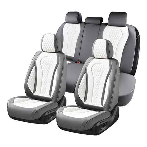 Image of Coverado Seat Covers, Car Seat Covers Full Set, White Car Seat Cover, Car Seat Cushion Waterproof, Front Seats Back Seat Covers, Luxury Seat Cover Car Seat Protector Universal Fit Most Cars