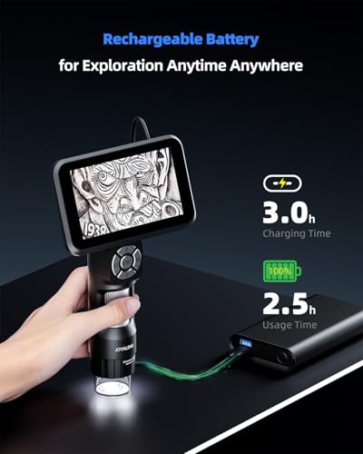 Image of JL115A Flex Digital Microscope with 5 inch Screen, Soldering Microscope Camera with Flex Arm Stand, Handheld Coin Magnifier for Adults Full View Coins, 1080P Video, 8 LED Lights, PC View