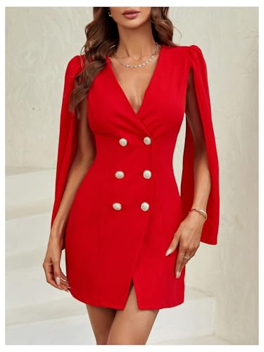 Image of Floerns Women's V Neck Double Breasted Cape Blazer Split Sleeve Elegant Blazer Dress