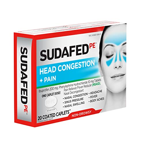 Sudafed Pe Non-Drowsy Head Congestion + Pain Relief Caplets With Ibuprofen 200 Mg & Phenylephrine Hcl 10 Mg, Nasal Decongestant & Nsaid Pain Reliever & Fever Reducer, 20 Ct #TOP7