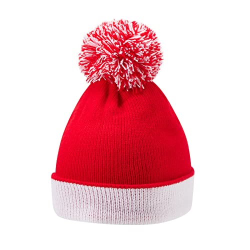 Santa Hat Christmas Striped Warm Knit Cap For Adult Kids Pom Beanie Hat Mother Unisex Baby Crochet Hat Holiday Party Supplies (Kid, Red White C) #TOP9