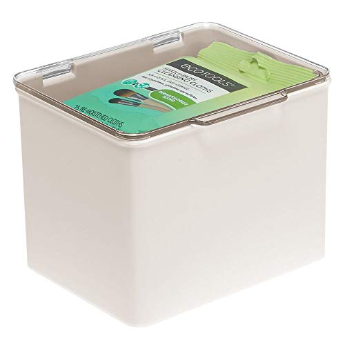 mDesign Bathroom Plastic Stackable Household Storage Container with Lid - Organizer for Entryway, Closet, Kitchen, Bathroom, Garage Kid's Room, Craft Room - 4 Pack - Cream/Clear