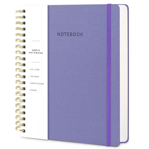 Image of Spiral Notebook - 8.5 x 10.98 Inch Large Hard Cover Notebook with Elastic Band & Pocket, 180 Pages, Lay Flat Wirebound Journal for Work, School, Planning & Note Taking Violet