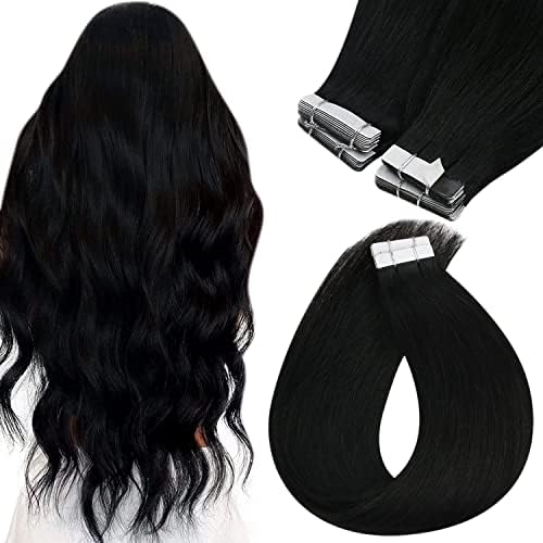Sunny Black Invisible Jet Black Hair Extensions Human Hair Tape ins for Black Women 20pcs 50g 20inch