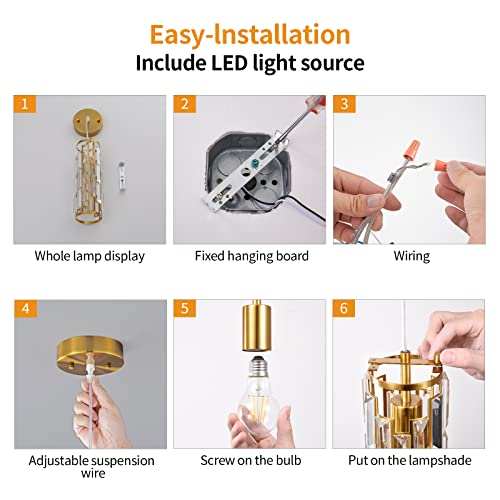 Image of LMQNINE Pendant Lighting Modern Pendant Light, Mini Crystal Chandeliers,Adjustable Pendant Light Fixture for Kitchen Island Dinning Room Bedroom (Gold, 1-Light)
