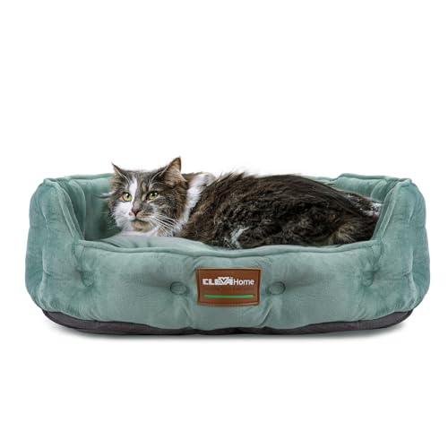 ClevaHome Cat Dog Bed for Small Pets up to 15lbs – Round Cat Beds for Indoor Cats, Machine Washable Comfortable Pet Bed for Puppy and Kitten with Non-Slip Bottom (Washed Green)